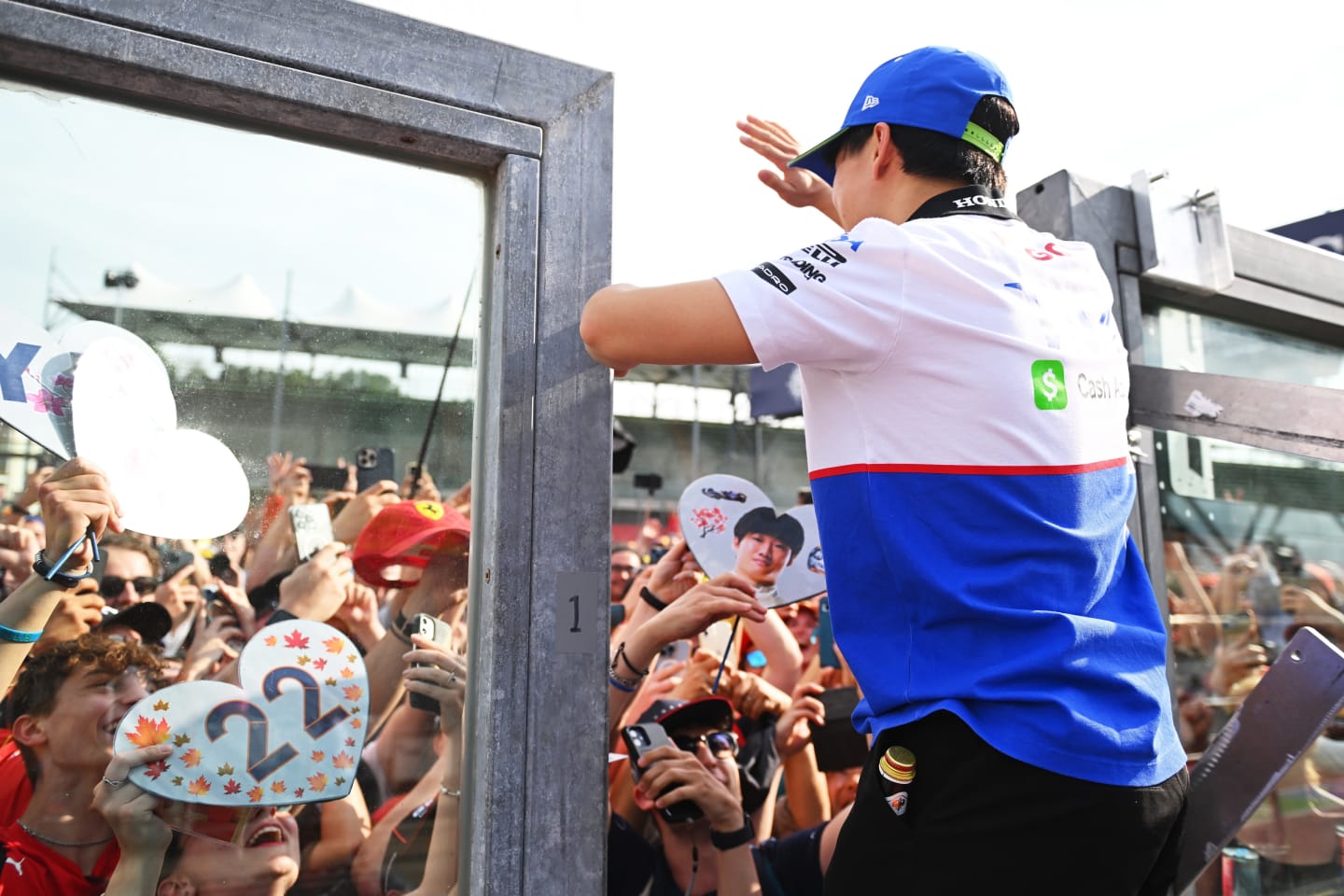 IMOLA, ITALY - MAY 19: 10th placed Yuki Tsunoda of Japan and Visa Cash App RB waves to the crowd